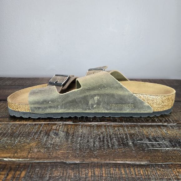 Birkenstock Arizona Mens Size 10 Regular Strap Slides Sandal Brown Leather EU 43 - Picture 6 of 11